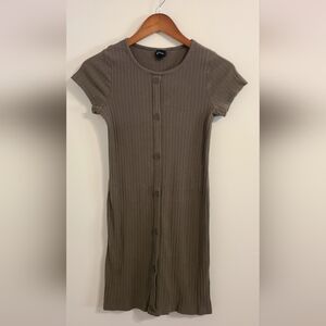 Art Class Green Button-Front Mini Dress